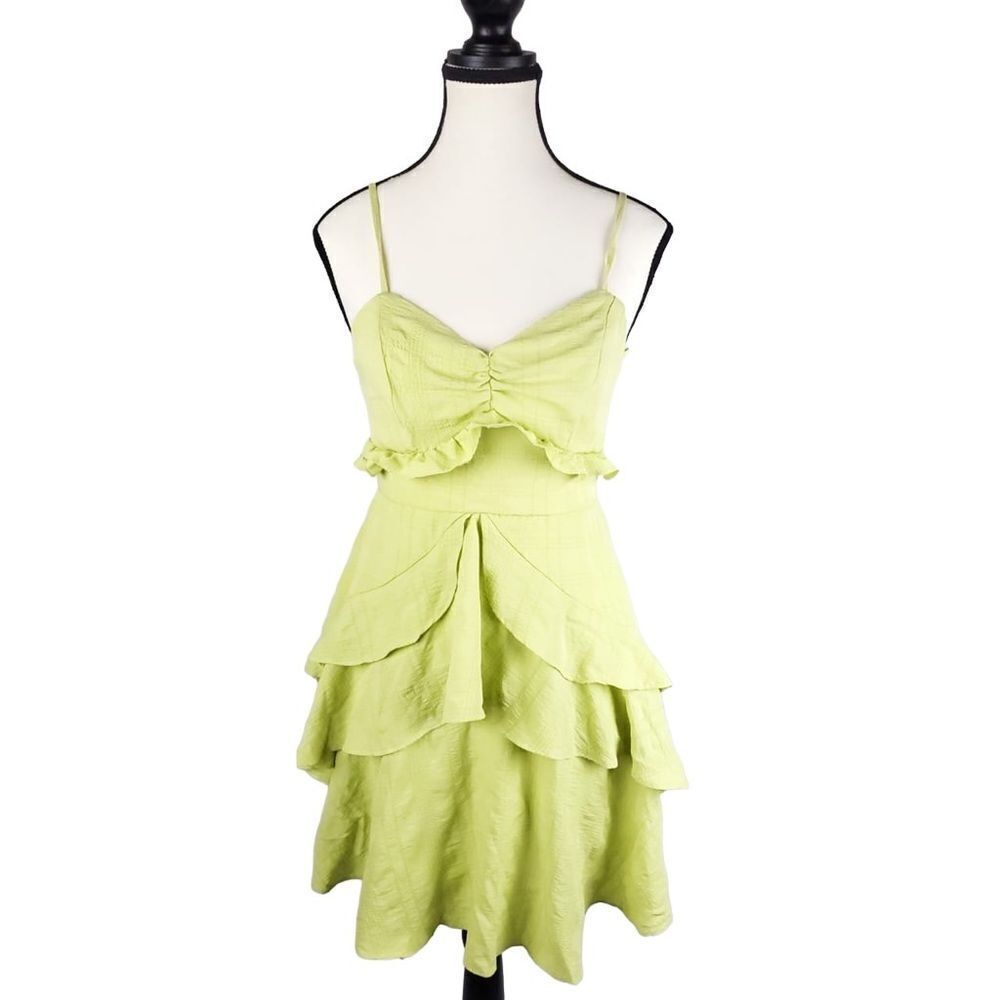 City Studio junior lime‎ green ruffled mini dress sz 3-small back zipper